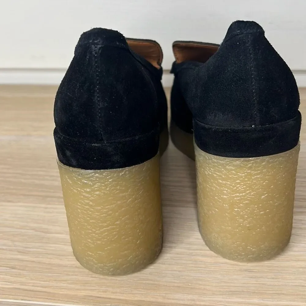 Marc Fisher Lina Platform Loafer Black Suede Leather Size 9M